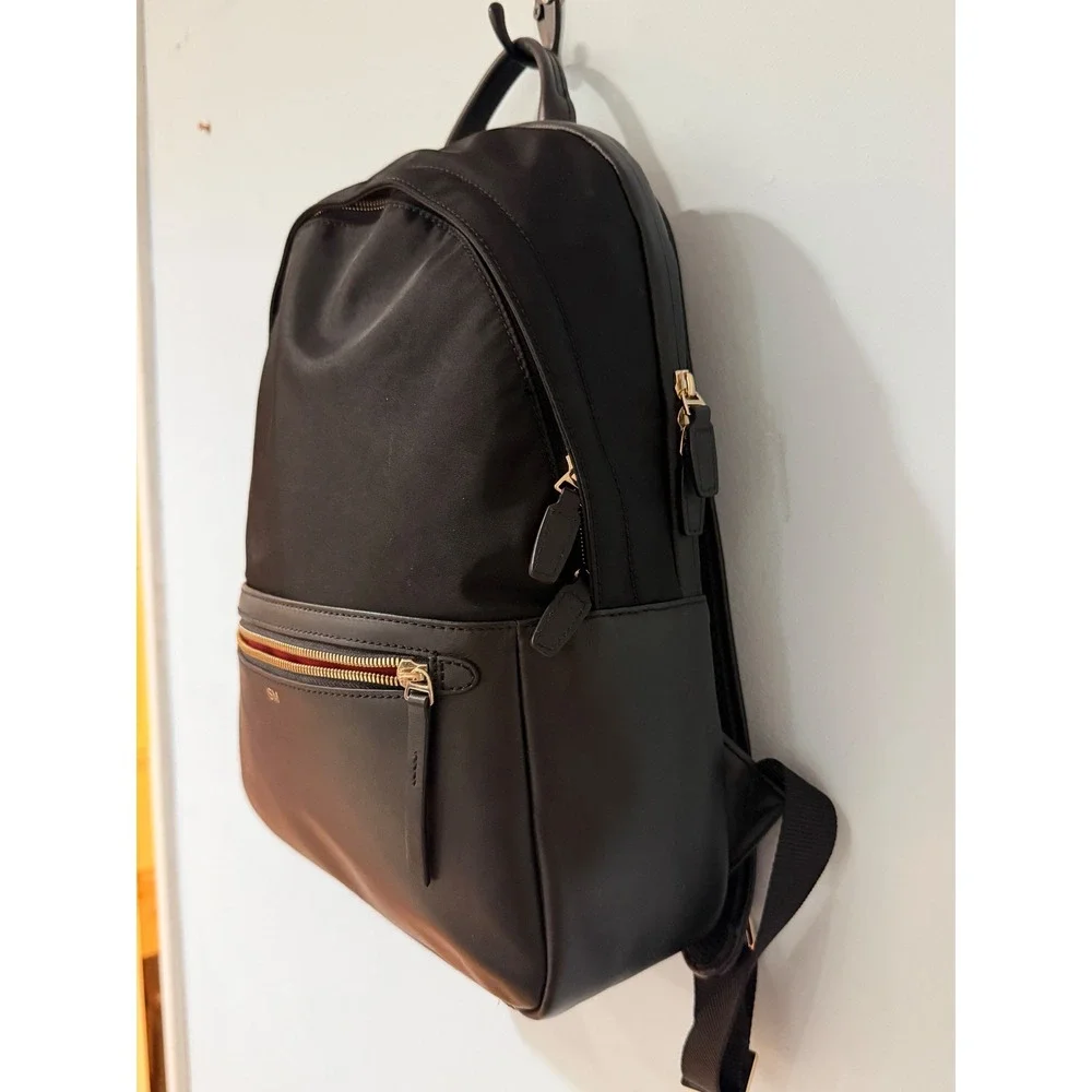 ISM The Backpack Black Nylon Leather Gold Hardware Laptop Commuter Bag